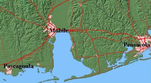 Map of Mobile Alabama area